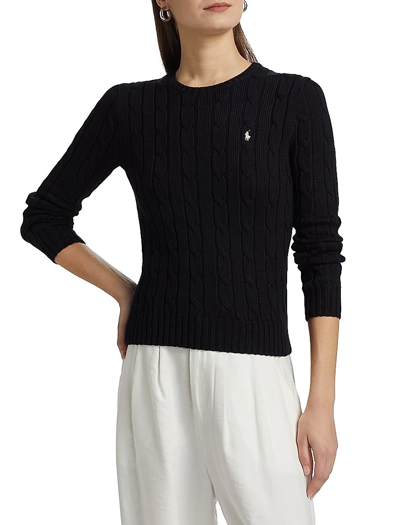 Cable-Knit Cotton Crewneck Sweater