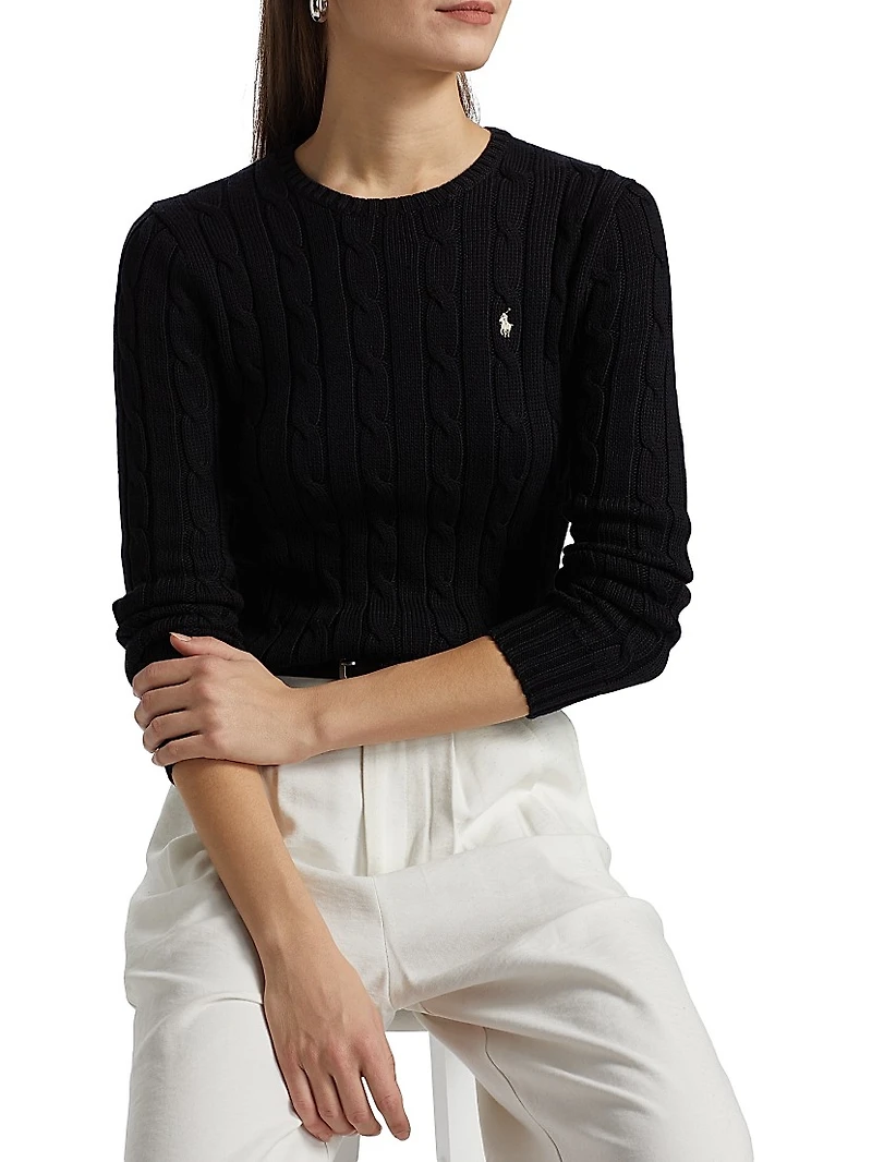 Cable-Knit Cotton Crewneck Sweater