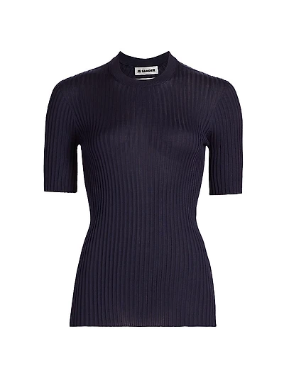 Rib-Knit Silk Top