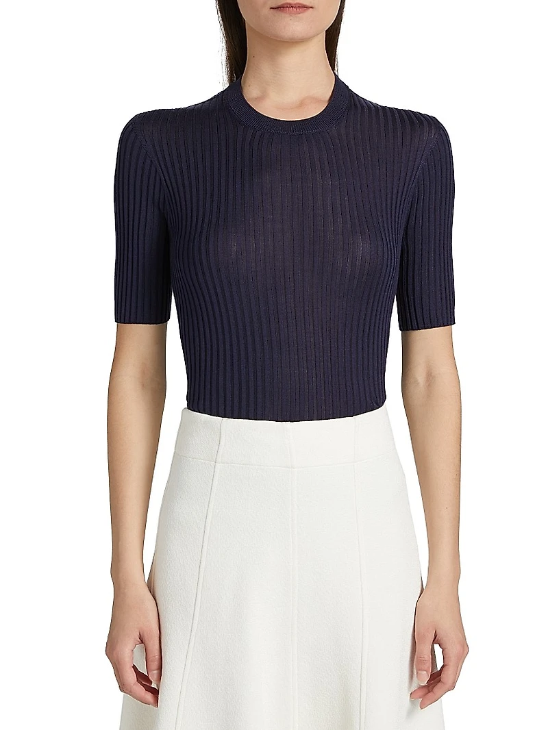 Rib-Knit Silk Top