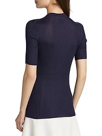 Rib-Knit Silk Top