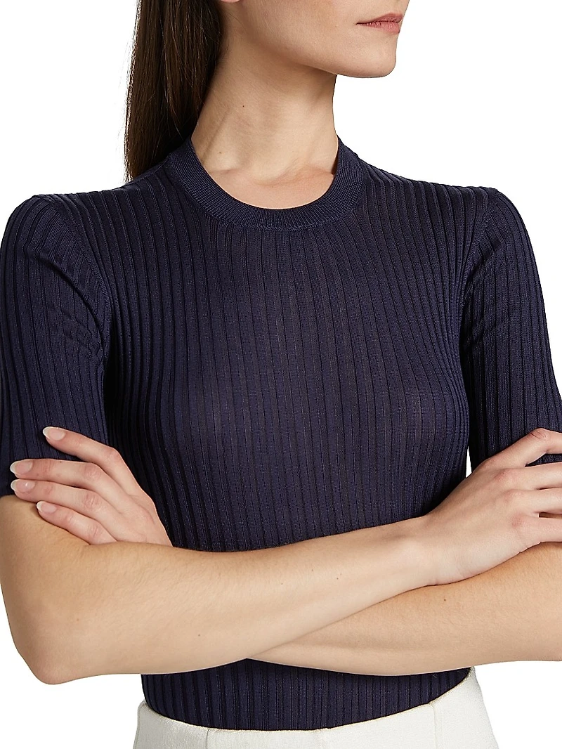Rib-Knit Silk Top