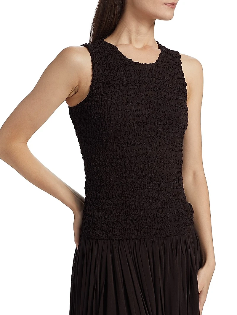 Smocked Drop-Waist Maxi Dress
