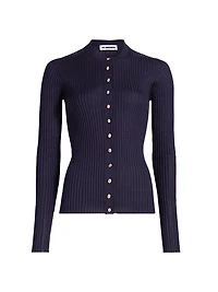 Superfine Seamless Silk Rib-Knit Cardigan