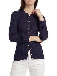Superfine Seamless Silk Rib-Knit Cardigan