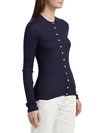 Superfine Seamless Silk Rib-Knit Cardigan