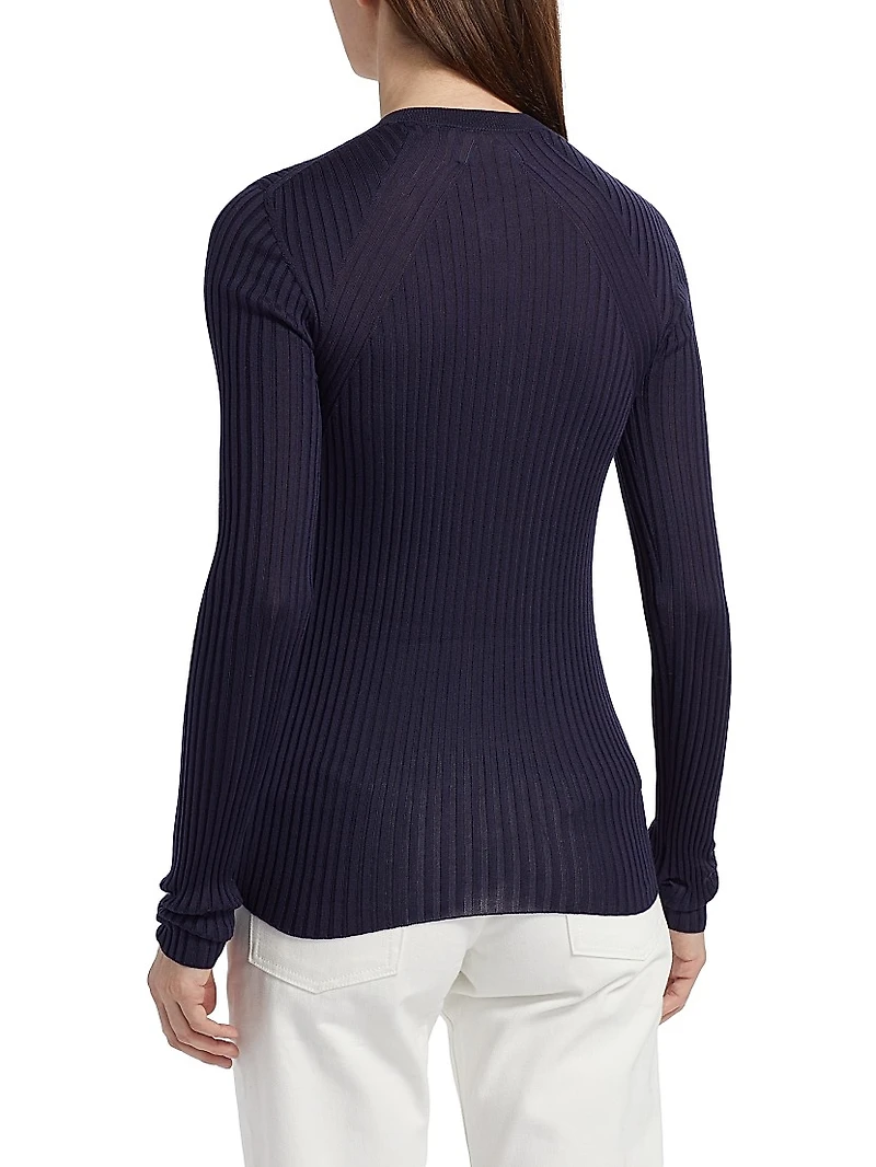 Superfine Seamless Silk Rib-Knit Cardigan