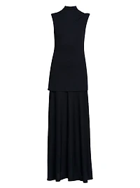 Crepe Mock-Turtleneck Maxi Dress