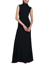 Crepe Mock-Turtleneck Maxi Dress