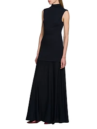 Crepe Mock-Turtleneck Maxi Dress