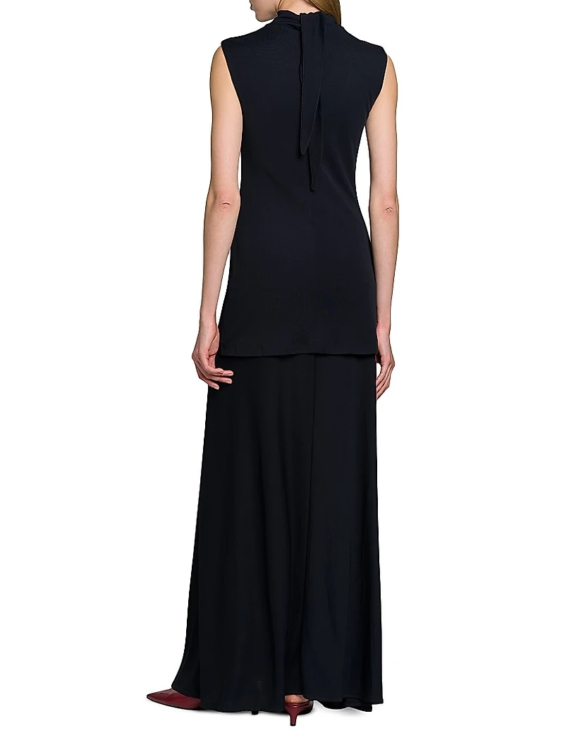 Crepe Mock-Turtleneck Maxi Dress