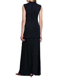 Crepe Mock-Turtleneck Maxi Dress
