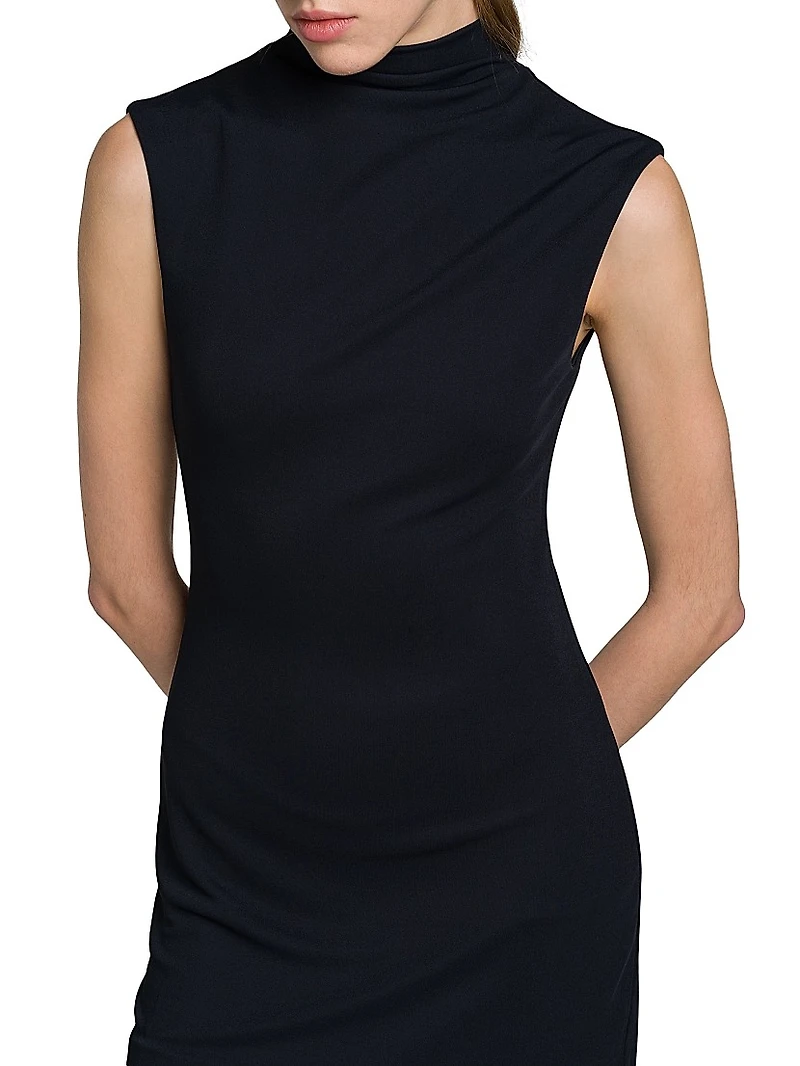 Crepe Mock-Turtleneck Maxi Dress