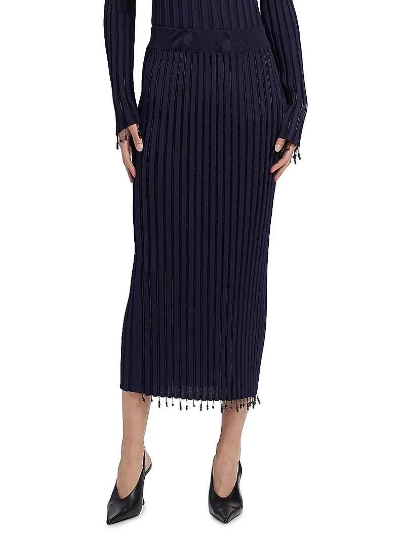 Embroidered Straight Midi-Skirt