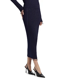 Embroidered Straight Midi-Skirt