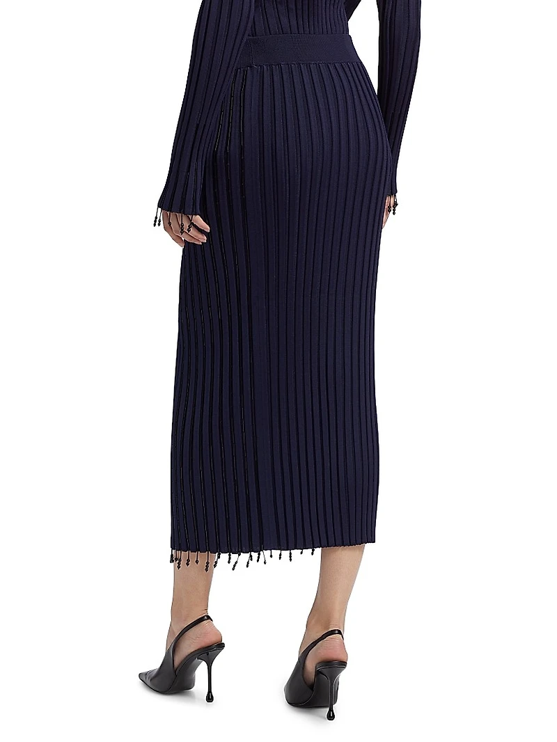 Embroidered Straight Midi-Skirt