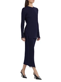 Embroidered Straight Midi-Skirt