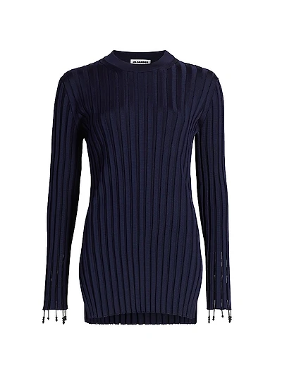 Embroidered Rib-Knit Crewneck Top