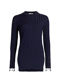 Embroidered Rib-Knit Crewneck Top