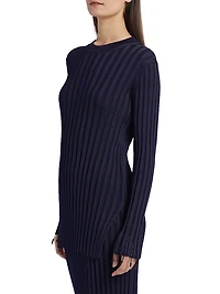 Embroidered Rib-Knit Crewneck Top