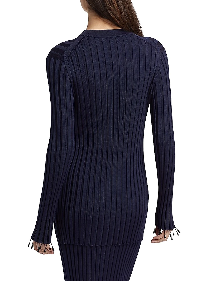 Embroidered Rib-Knit Crewneck Top