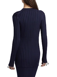 Embroidered Rib-Knit Crewneck Top