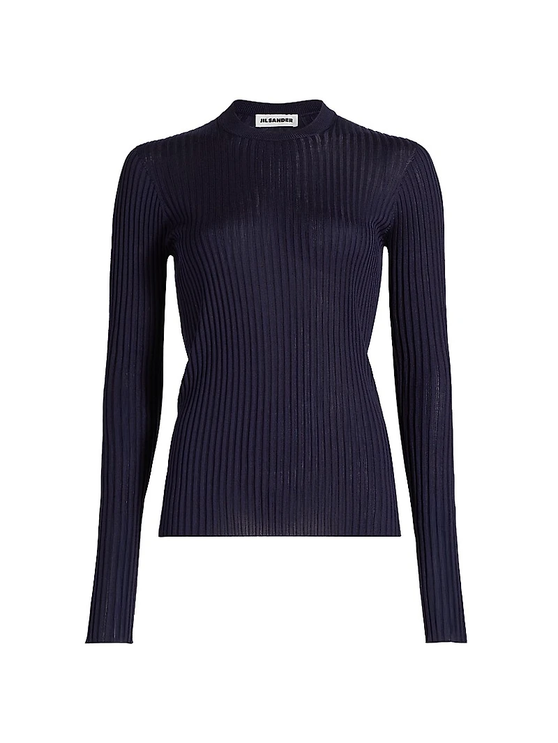 Superfine Seamless Silk Rib-Knit Sweater