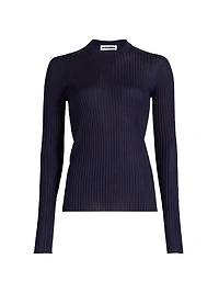 Superfine Seamless Silk Rib-Knit Sweater