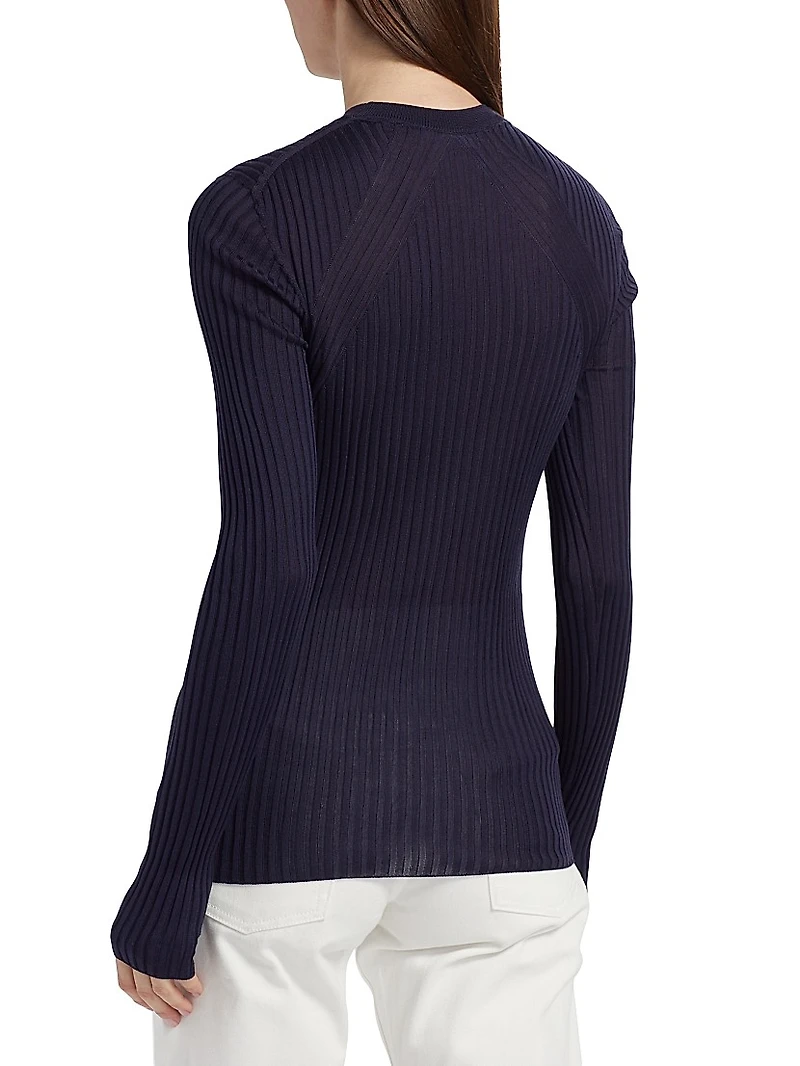 Superfine Seamless Silk Rib-Knit Sweater