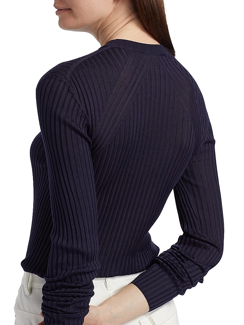 Superfine Seamless Silk Rib-Knit Sweater