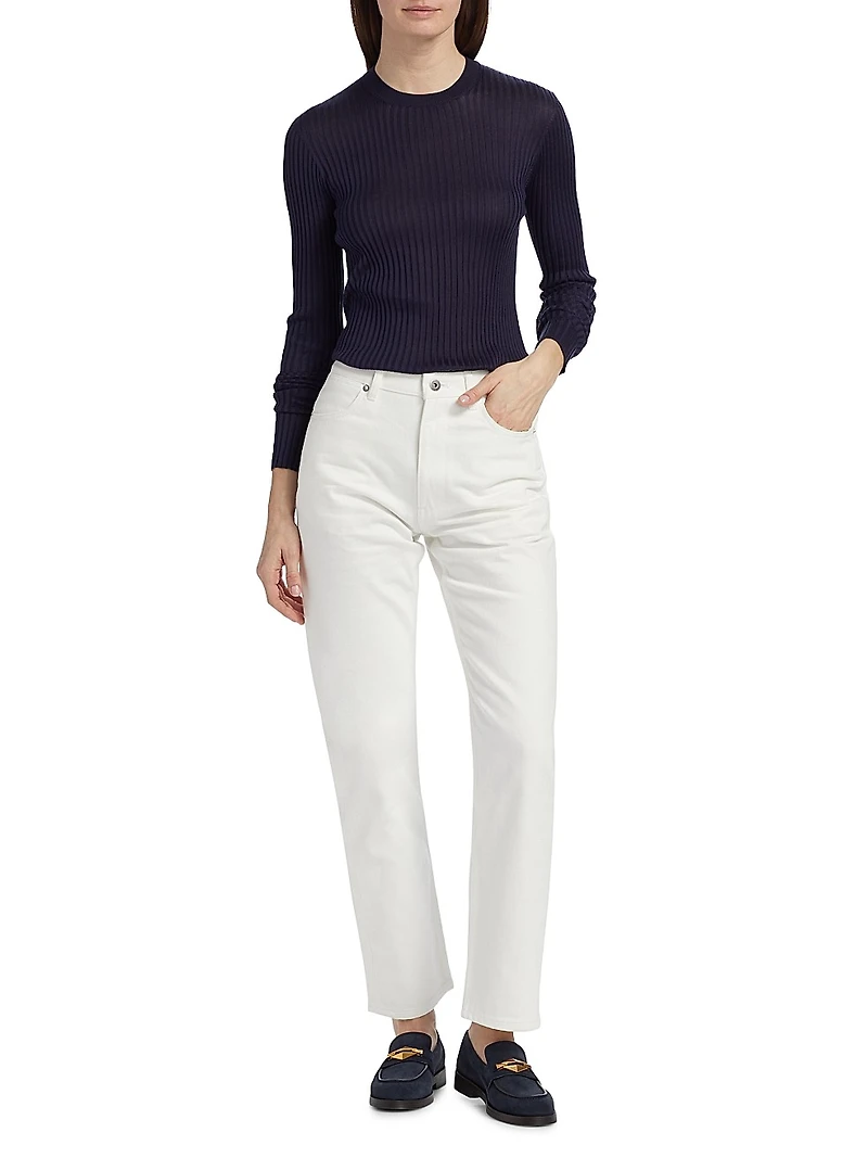 Superfine Seamless Silk Rib-Knit Sweater