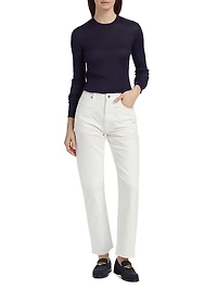 Superfine Seamless Silk Rib-Knit Sweater