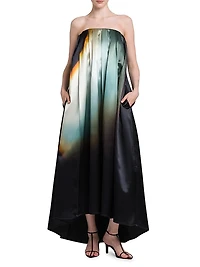 Satin Pleated Strapless Gown