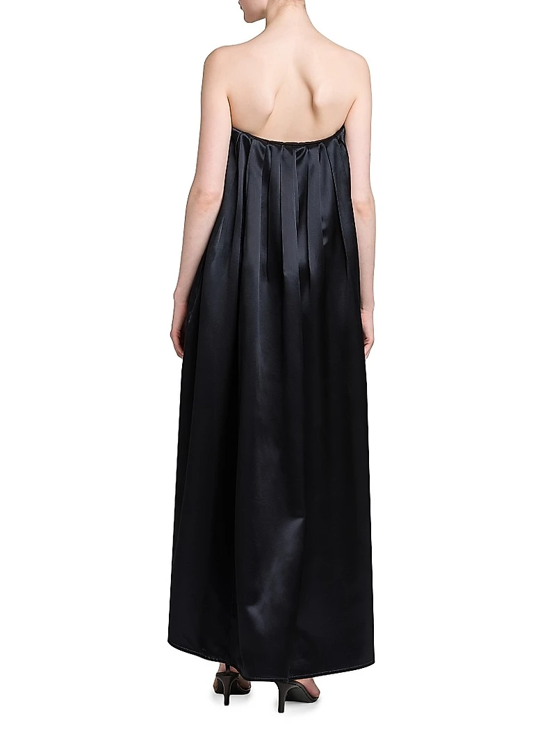 Satin Pleated Strapless Gown