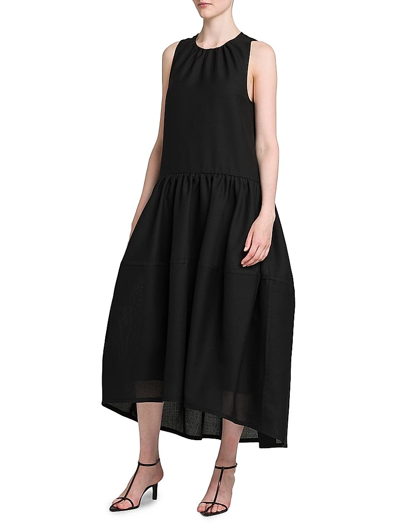 Wool Gathered Tank Midi-Dress