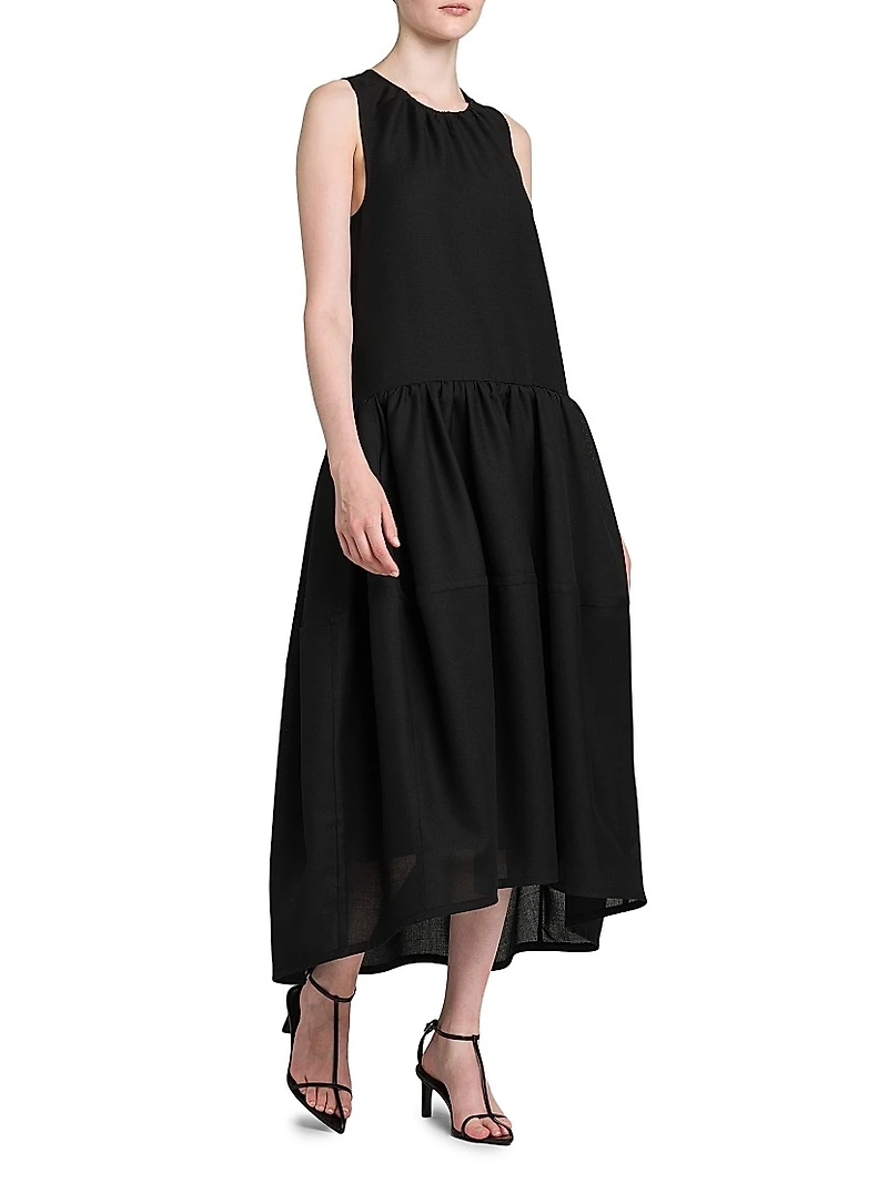 Wool Gathered Tank Midi-Dress