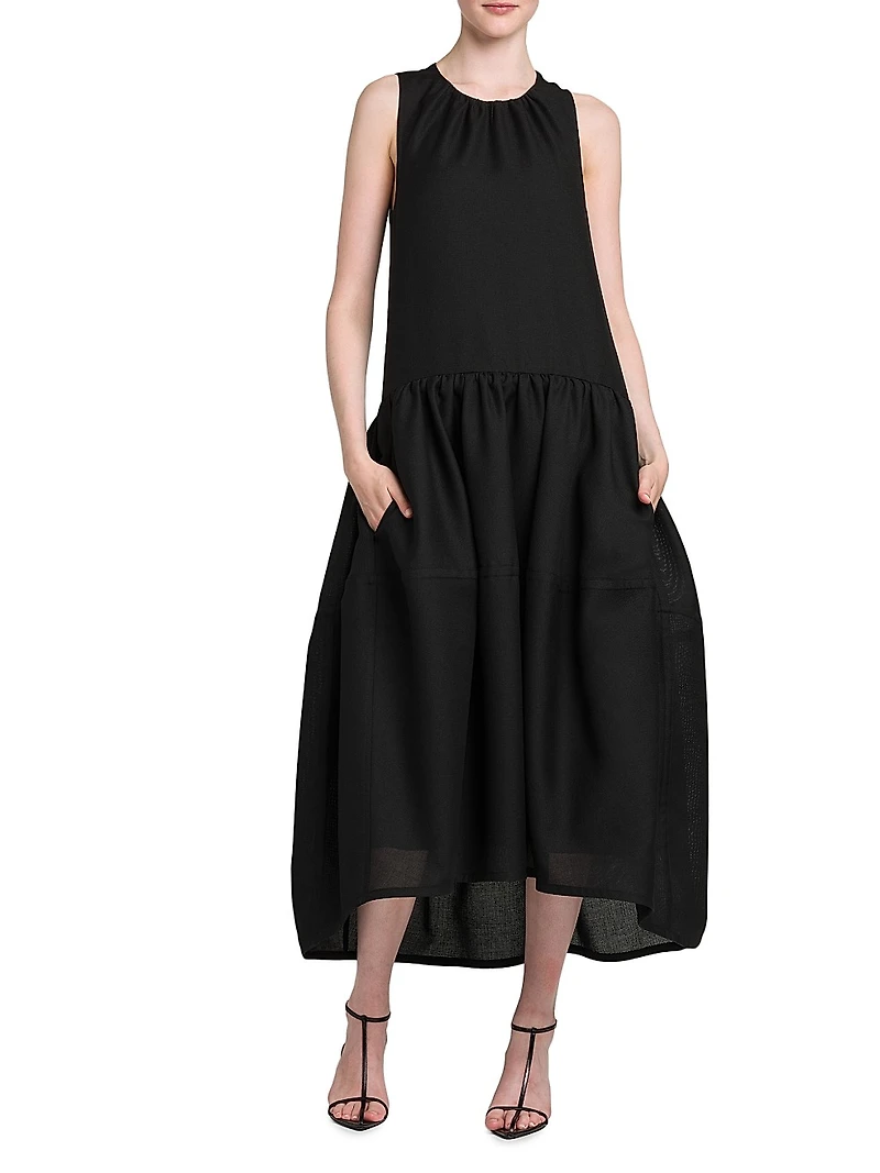 Wool Gathered Tank Midi-Dress
