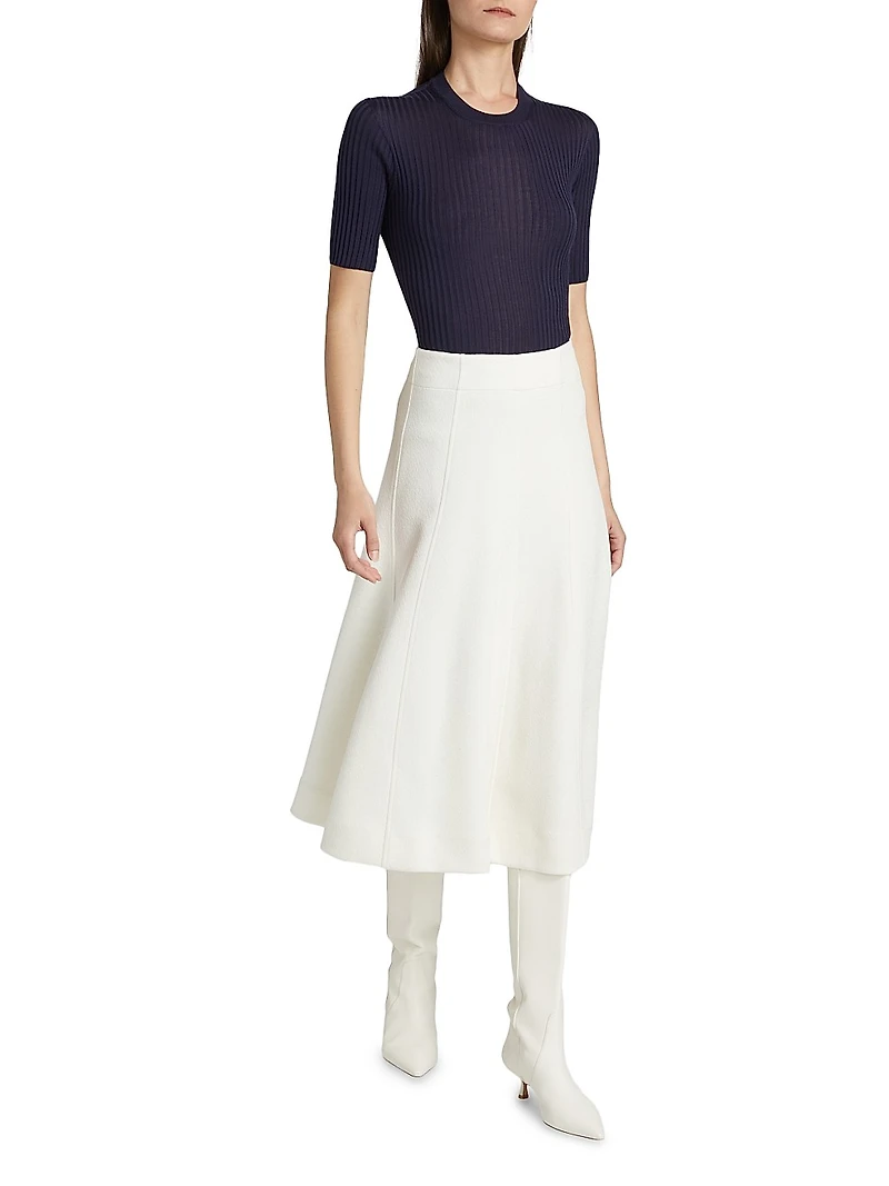 Shiny Double-Face Textured Midi-Skirt