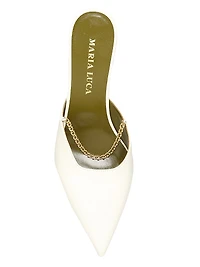 Metella Chain-Link Leather Kitten-Heel Mules