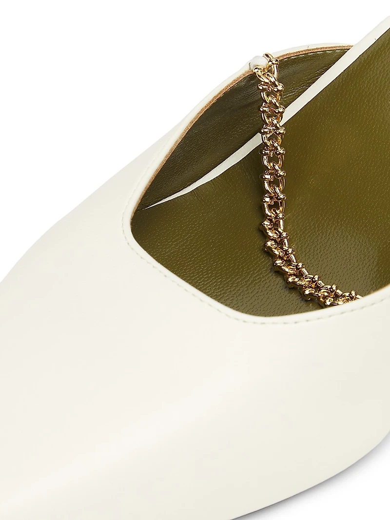 Metella Chain-Link Leather Kitten-Heel Mules