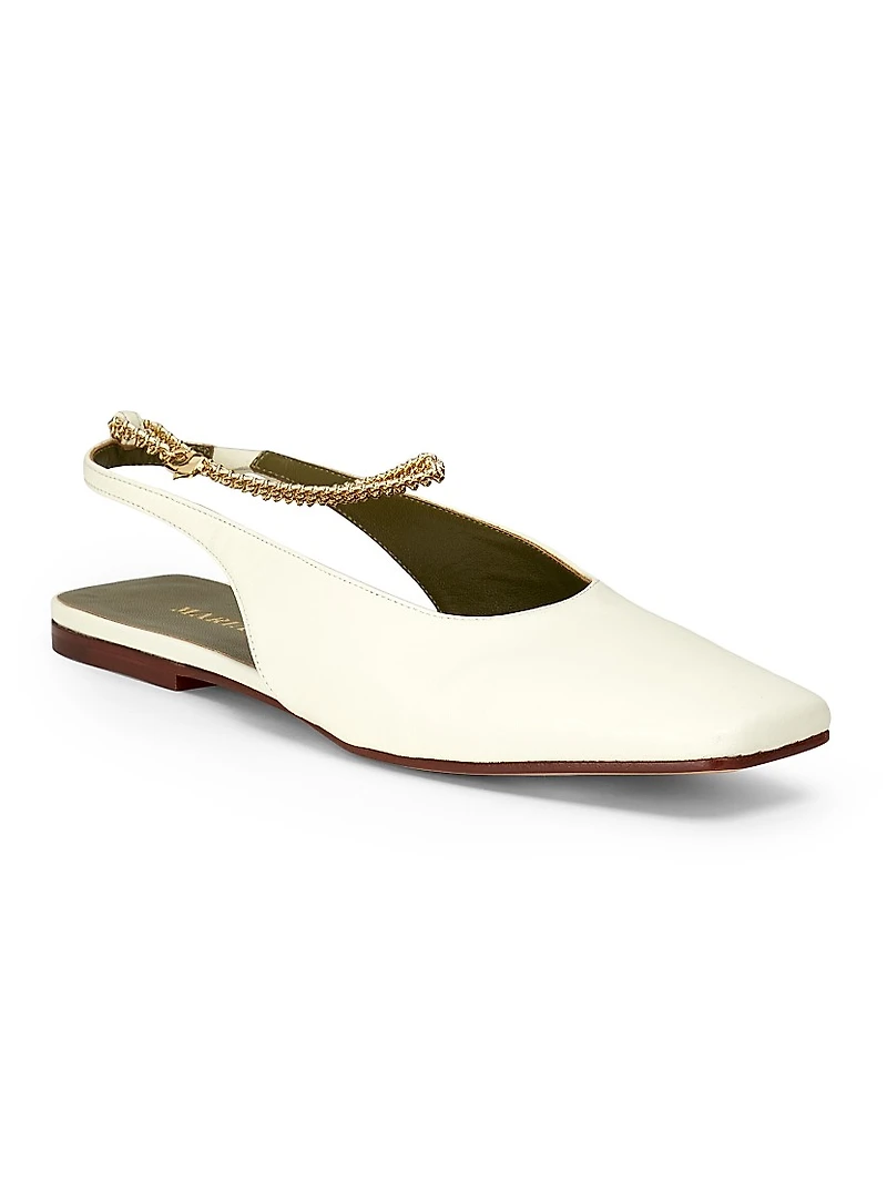 Augusta Chain-Link Leather Slingback Flats