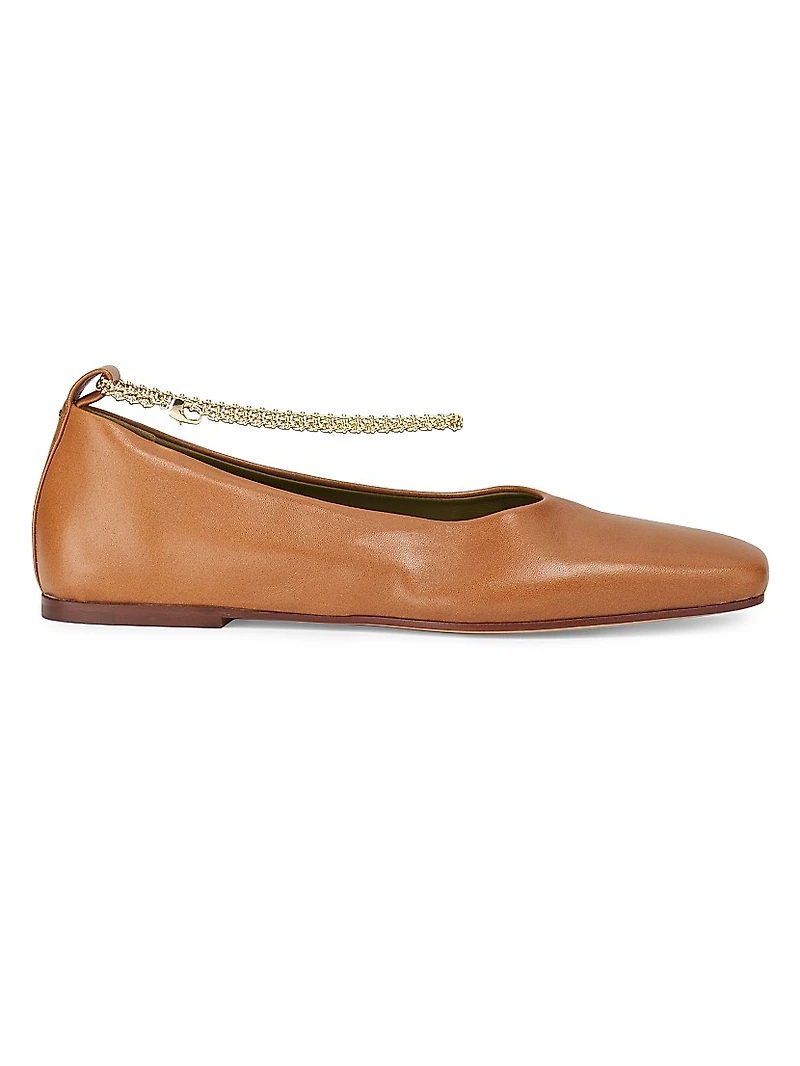 Augusta Ankle-Chain Leather Ballet Flats