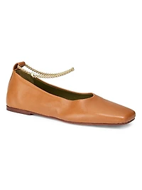 Augusta Ankle-Chain Leather Ballet Flats