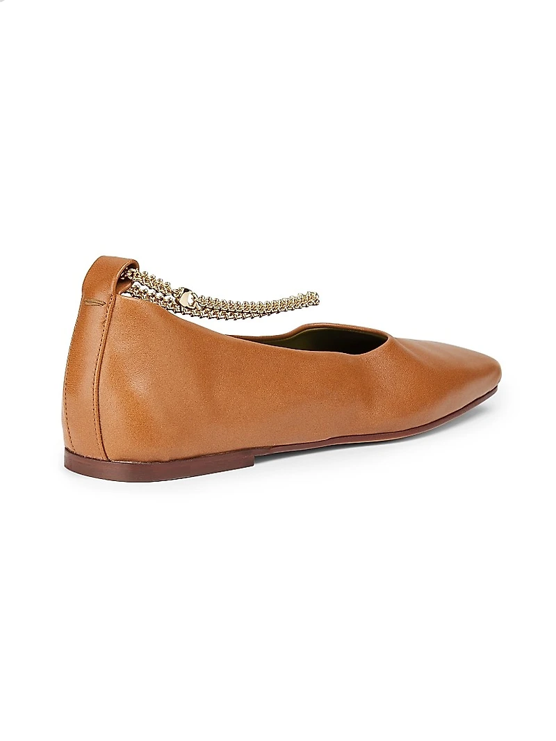 Augusta Ankle-Chain Leather Ballet Flats