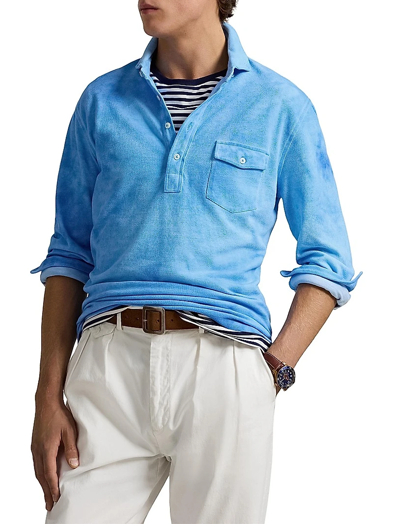 Garment-Dyed Mesh Polo Shirt