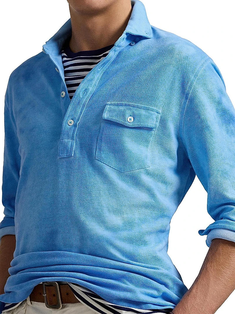 Garment-Dyed Mesh Polo Shirt