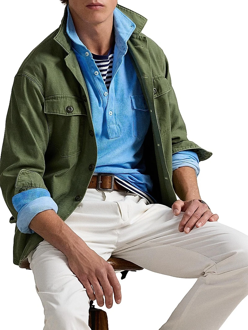 Garment-Dyed Mesh Polo Shirt