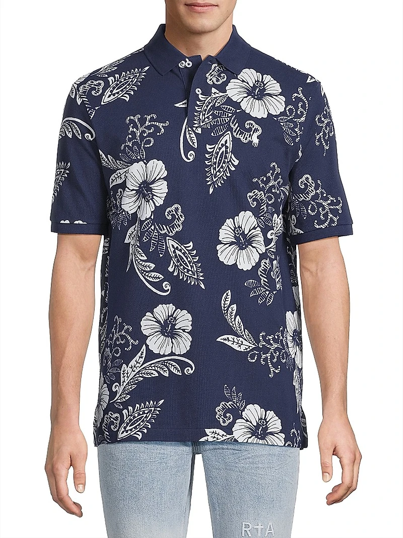 Classic-Fit Hibiscus Mesh Polo Shirt