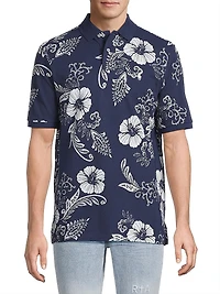 Classic-Fit Hibiscus Mesh Polo Shirt