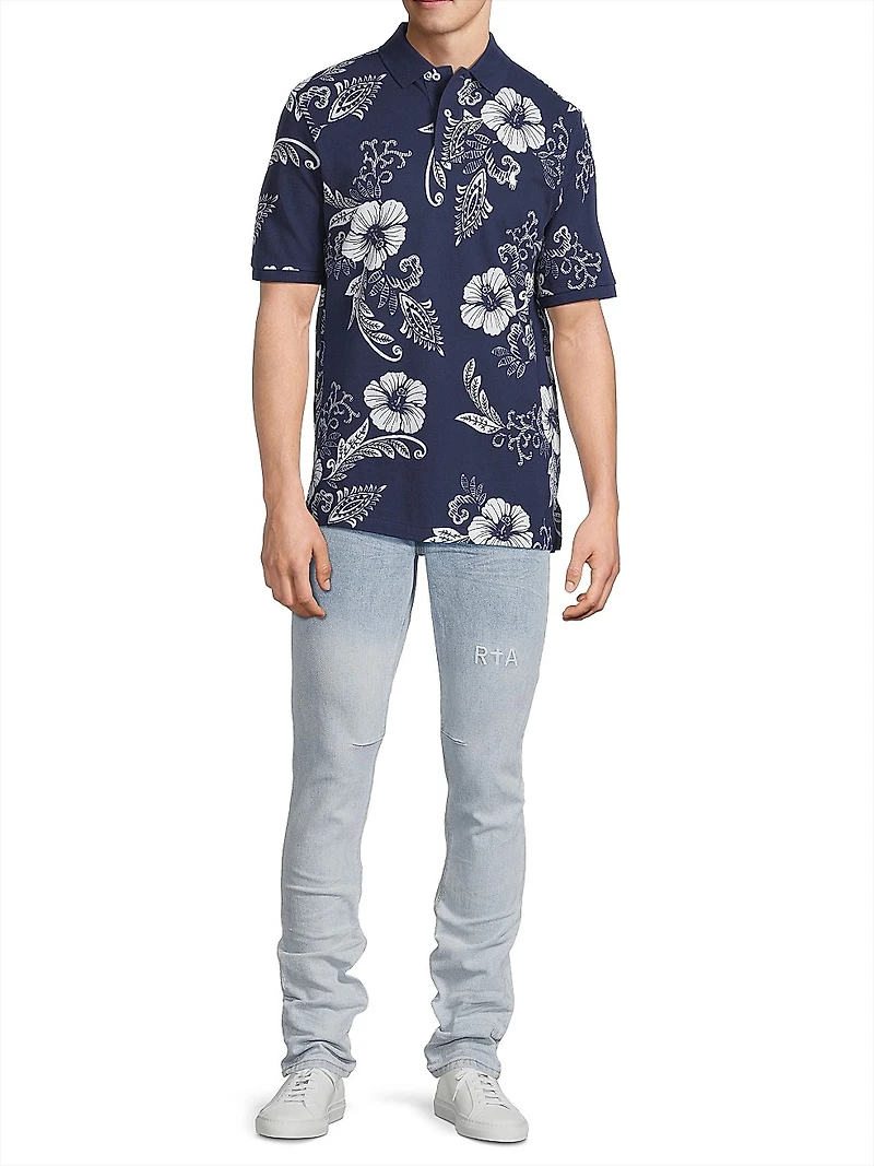 Classic-Fit Hibiscus Mesh Polo Shirt